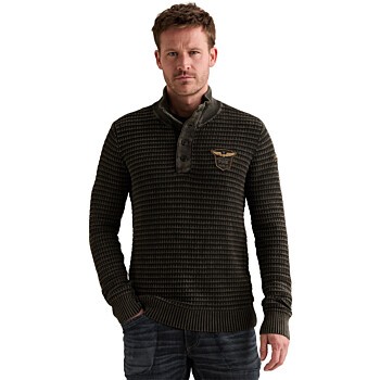 Half button collar garment dye sto Obsidian