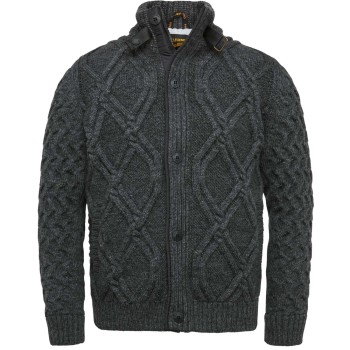 Zip jacket heavy knit mixed yarn black oyster