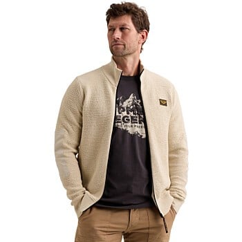 Zip jacket texture yarn Bone White