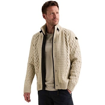 Zip jacket heavy knit mixed yarn Bone White