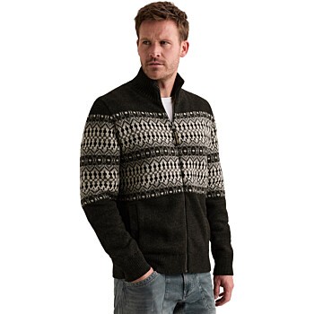 Zip jacket heavy knit mixed yarn Antracite Melee