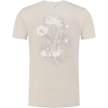 Floral Embroidery Back Print T-shir Sand