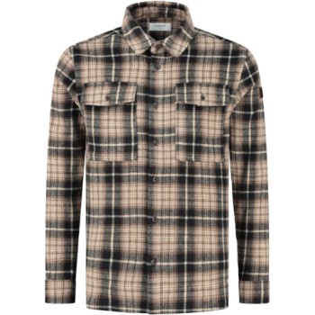 Wool look check over shirt brown