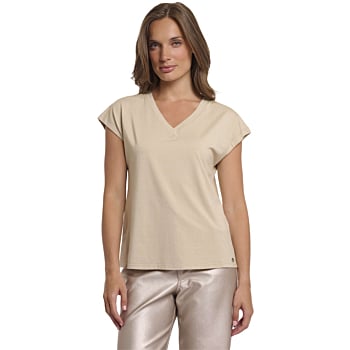 Cap sleeve top with rounded neckline