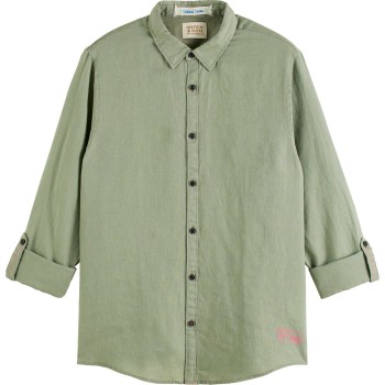 Linen shirt with sleeve roll-up army