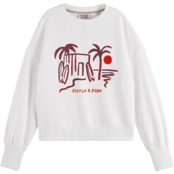 Slouchy puffed sleeved graphic swea white