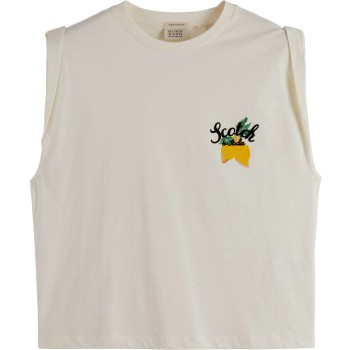 Loose fit sleeveless t-shirt with f vanilla white