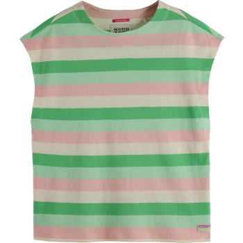 Loose fit sleeveless t-shirt multi stripe