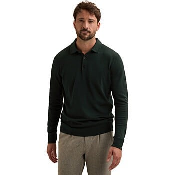 Long sleeve polo cotton modal moul Dark Sea