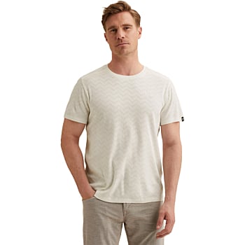 Short sleeve r-neck jacquard jerse Cloud Dancer