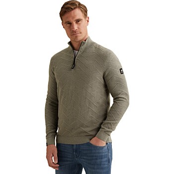 Half zip collar cotton mouline Forest Fog