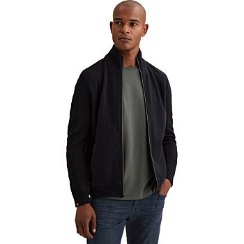 Zip jacket boiled wool Dark Navy