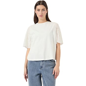 YASLEX SS TOP W. EMB SLEEVES S. NOOS Star White