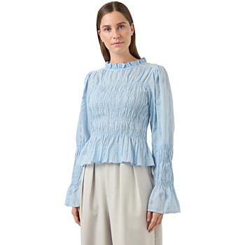 YASRAVA LS SMOCK TOP S. Skyway/Star White