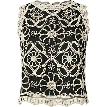 YASCILIA SL CROCHET TOP - FEST Black/W. PRISTINE