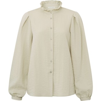 Blouse with ruffled neck overcast green-beige