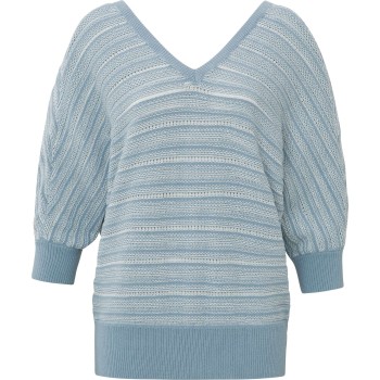 Striped double v-neck sweater blizzard blue dessin