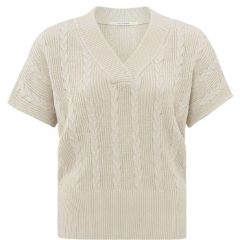 Cable sweater with short sleev BEIGE