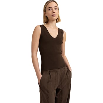 Ribgebreide top met V-hals SLATE BLACK BROWN