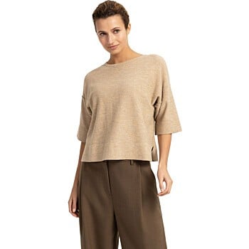 Fijngebreid oversized T-shirt BEIGE MELANGE