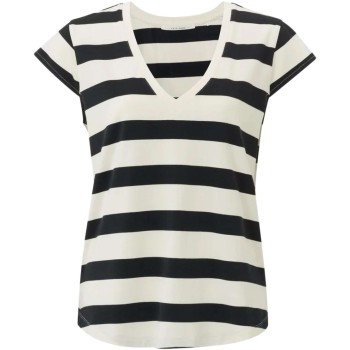 Striped t-shirt with v-neck beauty black dessin
