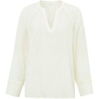 Top with V-neck and fringes IVORY WHITE