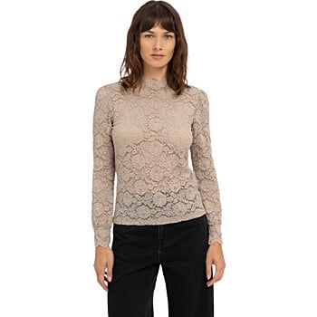 Kanten top met hoge hals PURE CASHMERE GREY