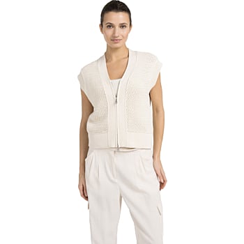 Grofgebreid vest met rits CREME BEIGE