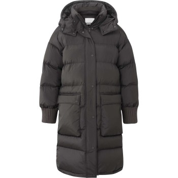 Long puffer coat with pockets mulch brown
