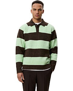 Striped melange knit polo mountain grey