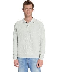 Pullover Polo Buttons Jacquard Knit Light Grey Mel
