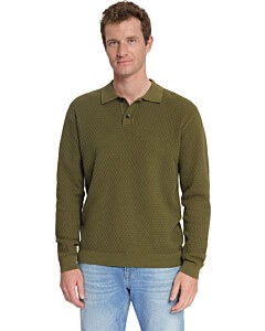 Pullover Polo Buttons Jacquard Knit Moss