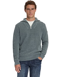Pullover Half Zip High Neck Light W Grey Melange