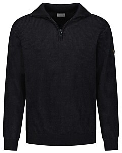 Pullover Half Zip Wing Collar Tuck Black
