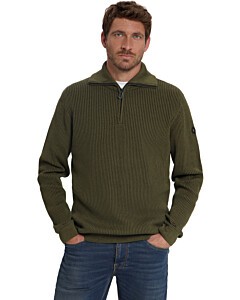 Pullover Half Zip Wing Collar Tuck Moss