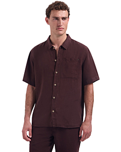 Shirt Short Sleeve With Linen, Garm Dark Brown