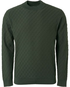 Pullover crewneck jacquard mix knit dark green