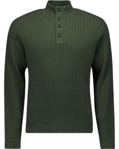 Pullover half zipper + button solid dark green
