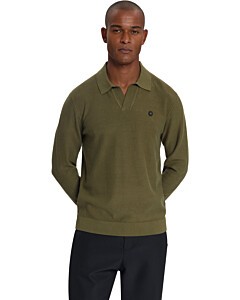 Pullover V-Collar Shoulder Detail Moss