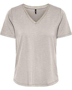 ONLDEMI S/S V-NECK GLITTER TOP JRS Pumice Stone/Me