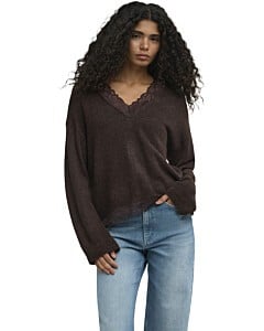 ONLCLOVER LS LACE V-NECK REVERSIBLE KNT Coffee Bea