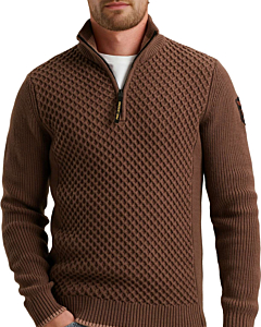Half zip collar cotton mix yarn Marron