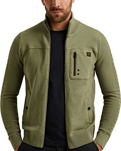 Zip jacket knit sweat combination Oil Green