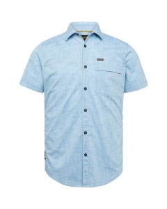 Short sleeve shirt 2 tone slub cendre blue