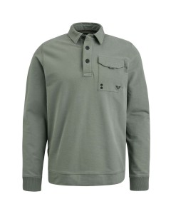 Long sleeve polo cotton sweat agave green