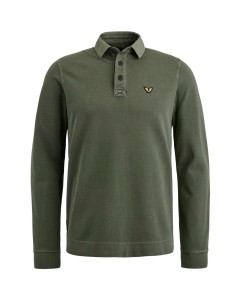 Polo lange mouw structured pique olive night