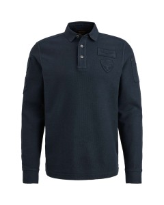 Polo lange mouw structured pique salute blue