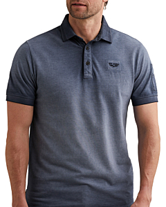 Short sleeve polo cold dye pique Vintage Indigo