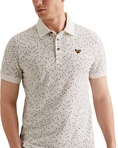 Short sleeve polo printed fine piq Egret