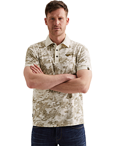 Short sleeve polo printed slub jer Egret